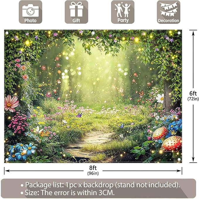 8x6ft Enchanted Forest Photography Backdrop Fairy Garden Banner | Fairytale - Image 3