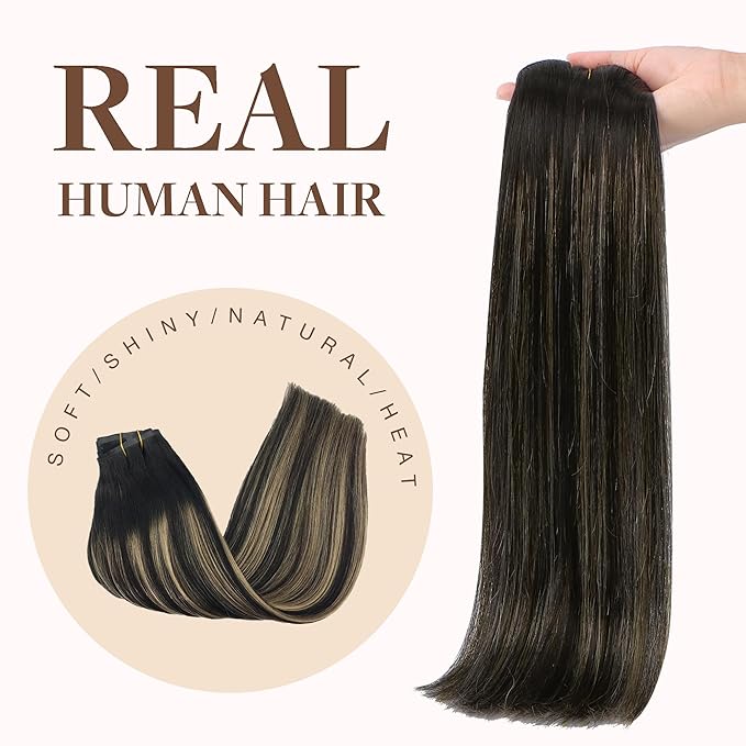 GOO GOO Clip in Hair Extensions Real Human Hair, Remy Human Hair Extensions Clip ins for Women, Natural Human Hair, 24inch 140g 7Pcs, #1B/6/1B Balayage Natural Black to Chestnut Brown