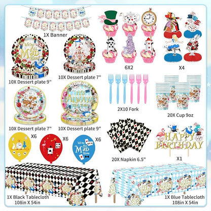 138pcs Wonderland Party Decorations Disposable Tableware Set - Image 2