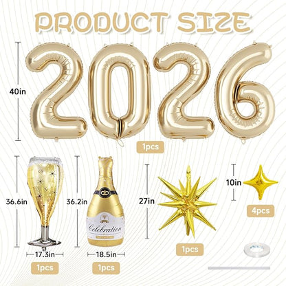 Light Gold 2026 Balloons, 40 Inch Number Champagne Gold Foil Balloons - Image 2