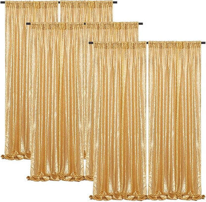 Gold Sequin Backdrop Curtains 6 Pcs 2ftx8ft Gold Curtains Background | Glitter by B-COOL