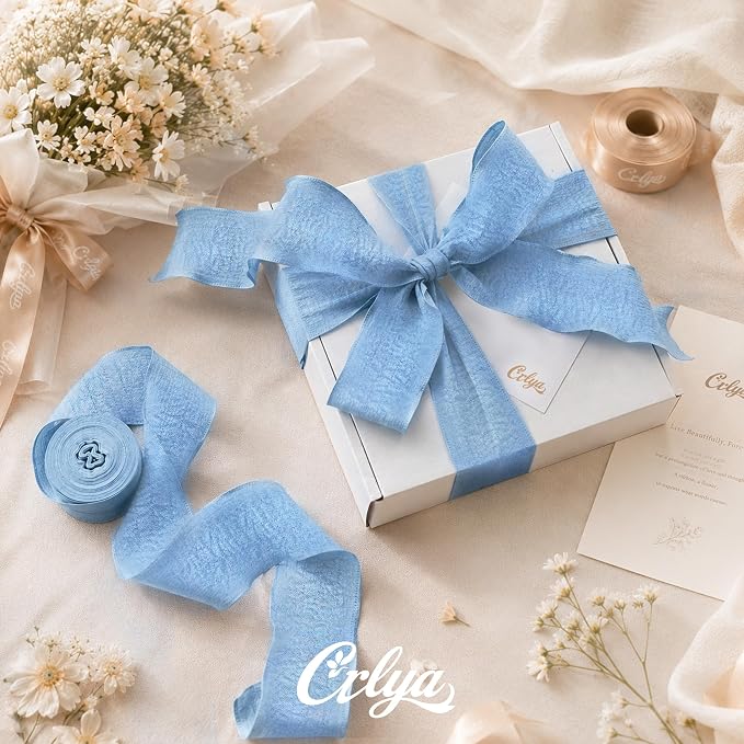 Blue Ruffle Ribbon, 1-1/2 Inch x 10 Yards Chiffon Silk Ribbons | Crinkle ribbon - Image 2