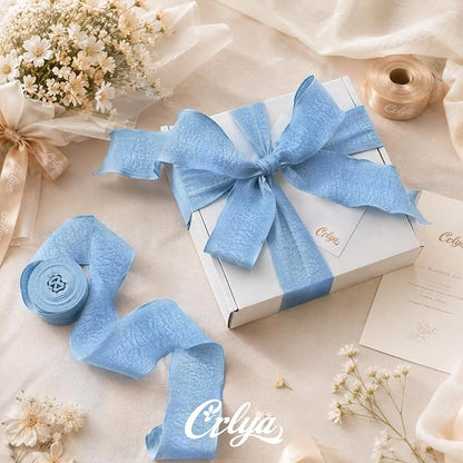 Blue Ruffle Ribbon, 1-1/2 Inch x 10 Yards Chiffon Silk Ribbons | Crinkle ribbon - Image 2