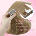 YoungSee Human Hair Tape in Extensions Balayage Tape in Hair Extensions Human Hair Extensions Tape in Ombre Brown to Platinum Blonde Invisible Tape-in Hair Extension Human Hair 14In 20pcs 50g Straight