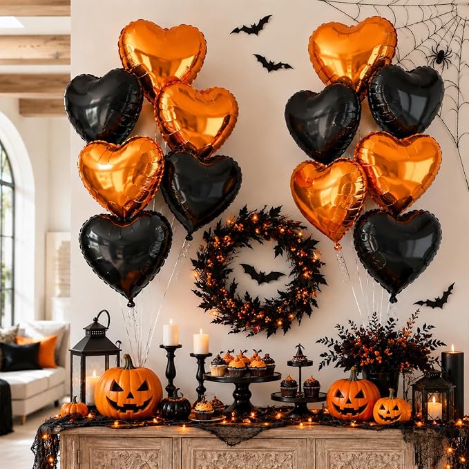 Black Orange Heart Foil Balloons 18Inch - Image 6