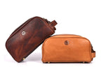 10" Premium Leather Toiletry Travel Pouch With Waterproof Lining Black Color | King-Size Handcrafted Vintage Shaving Kit By Aaron Leather Goods