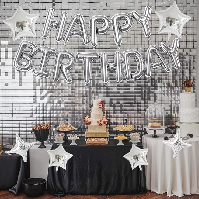 Silver Happy Birthday Balloon Banner, 16 Inch Mylar Foil Letter Balloons - Image 6