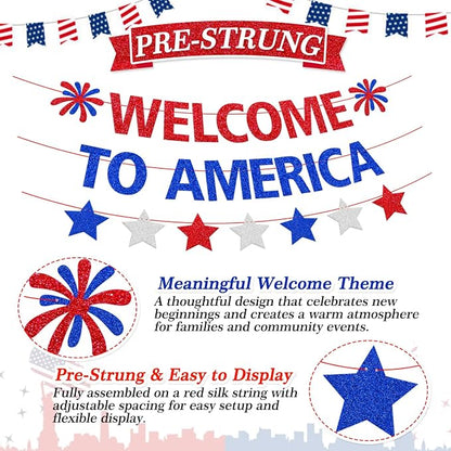 Welcome to America Banner, Home Community Event Decor | Patriotic Red White - Image 8