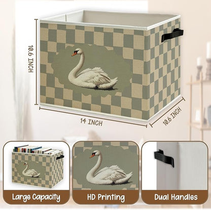 Vintage Swan Checkered Foldable Storage Bins Box - Image 5