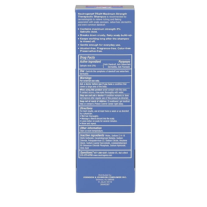 Neutrogena T/Sal Therapeutic Shampoo for Scalp Build-Up Control with Salicylic Acid, Scalp Treatment for Dandruff, Scalp Psoriasis & Seborrheic Dermatitis Relief, 4.5 fl. oz (Pack of 2)