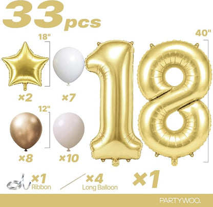 PartyWoo Number Balloons 40 Inch Gold Number 18 Kit 33pcs - Image 2