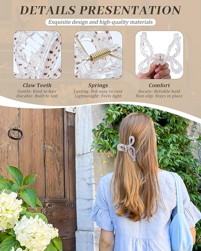 Mesovor 4 Pack Bow Hair Claw Clips for Women, Nonslip 4.3" Large Hair Grip Clawclips for Thin and Thick | Bowknot Hair Strong Hold Hair Jaw Clamps Gifts (Black, Burgundy, White, Red Polka Dots)