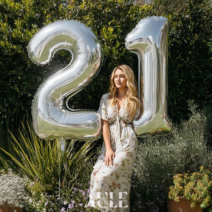 AULE 40 Inch Silver 21 Balloon Number Foil 0-9 Birthday Big Numbers | Birthday - Image 2