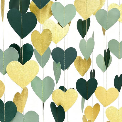 Sage Green and Gold Heart Party Glitter Gold Paper Olive Green Love Heart by pinkblume