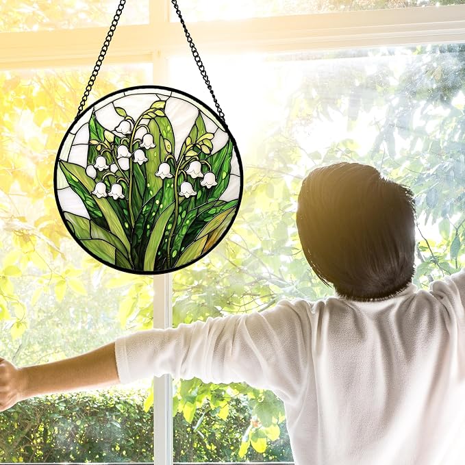 DASTOLL Stained Glass Window Hanging, Lily of the Valley Flower Sun Catchers - Image 2