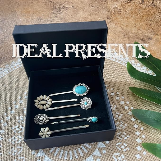 Women's Western Turquoise Hair Clips Set of 6 Decorative Bobby Pins Boho Hair Barrettes-(White，Green)