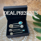 Women's Western Turquoise Hair Clips Set of 6 Decorative Bobby Pins Boho Hair Barrettes-(White，Green)