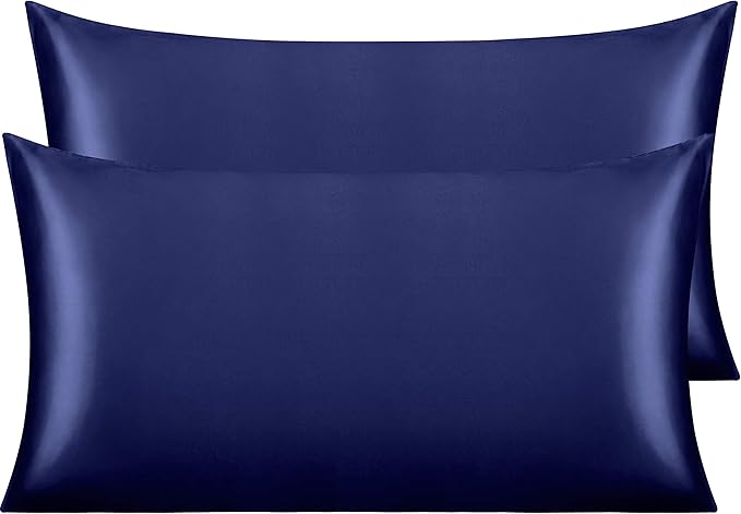 NTBAY 2 Pack Satin King Pillowcases for Hair and Skin, Luxurious and Silky Pillow Cases with Envelope Closure, 20x40 Inches, Navy Blue