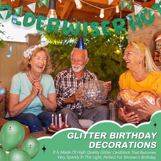 Fulmoon Set of 3 Pre Strung Older Wiser Hotter Glitter Banner Funny Birthday - Image 4