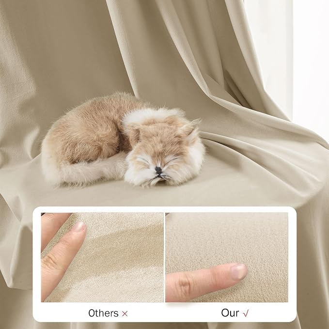 Beauoop Beige Velvet Curtains for Bedroom Living Room 52x108 2 Panels | Soft - Image 7
