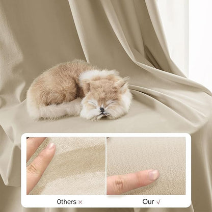 Beauoop Beige Velvet Curtains for Bedroom Living Room 52x108 2 Panels | Soft - Image 7