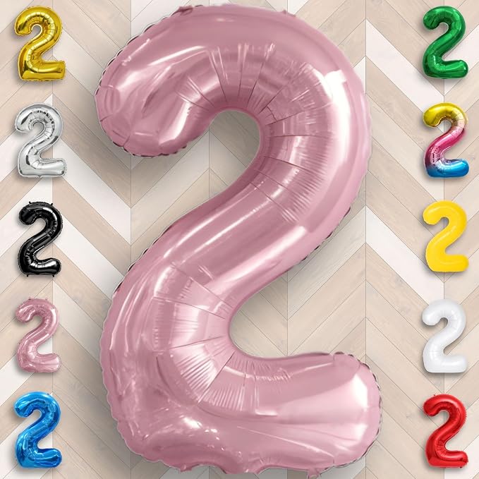 Pink Pearl Number Balloon 2 Mylar Foil Macaron Balloons 16 Inch - Image 4