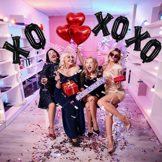 XOXO Balloons, 18 Inch Red Heart Foil Balloons, 16Inch Black Valentine Letters - Image 7