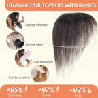 Benehair Clip in Bangs 100% Real Human Hair Extensions 360° Cover Clip on 3D Wispy Bangs for Women Topper Hairpieces for Women Natural Black