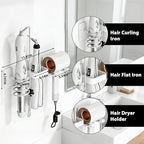 Hair Dryer Holder Blow Dryer Holder for Wall Mount Curling Iron Holder Flat Iron 3 in 1 Bathroom Hair Tool Organizer Rack White