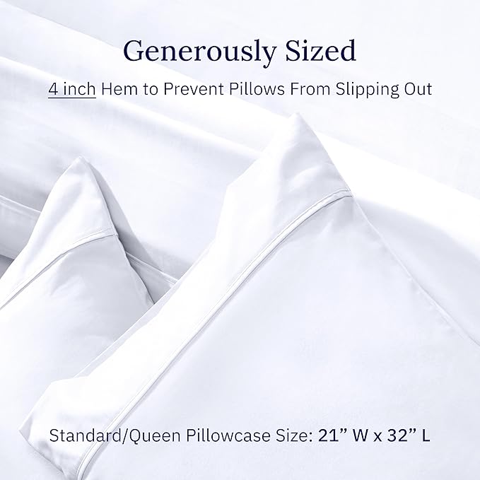 California Design Den Standard Queen Size Pillowcase Set - 400 Thread Count, 100% Cotton Sateen, Set of 2 Pillow Covers, Soft and Breathable - Bright White