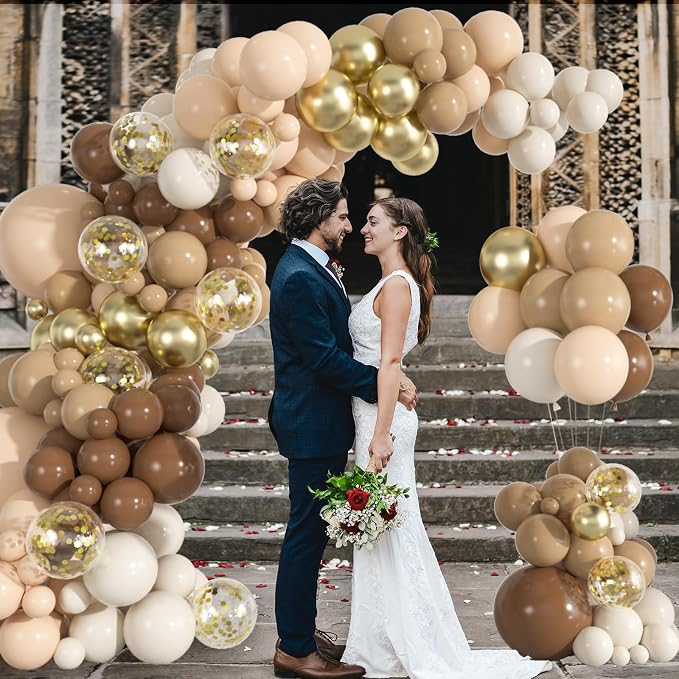 136pcs Brown Balloon Arch Kit, 18 12 10 5 inch Dark Brown Nude Gold | Confetti - Image 5