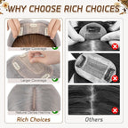 Rich Choices Hair Toppers for Women Real Human Hair 100% Human Remy Toppers NO Bangs for Women with Thinning on Top Clip in Hairpiece 4"x4.7"Lace Base 14 Inch Gray