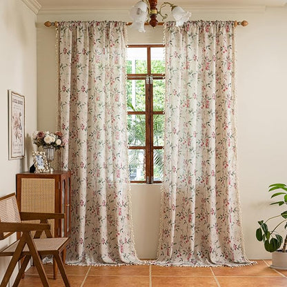 ENJOYBRIDAL Floral Curtains 84 Inches Bedroom Semi Sheer Drapes Cottage Living - Image 4