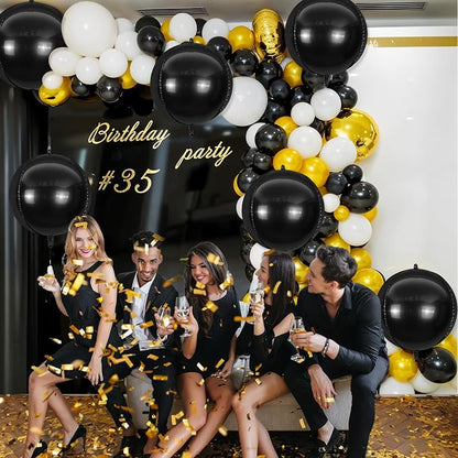 6Pcs Black Round Foil Balloons, Giant 4D Round Ball Balloons, 22 Inch Metallic - Image 5