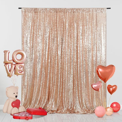 Eternal Beauty Rose Gold Sequin Backdrop Curtains, 2 Panels 4x8FT | 3mm Sparkle by EternalBeauty