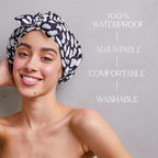 GRACE & COMPANY Luxury Shower Cap For Women - 100% Waterproof, Reusable, Washable & Breathable Shower Caps - Casablanca