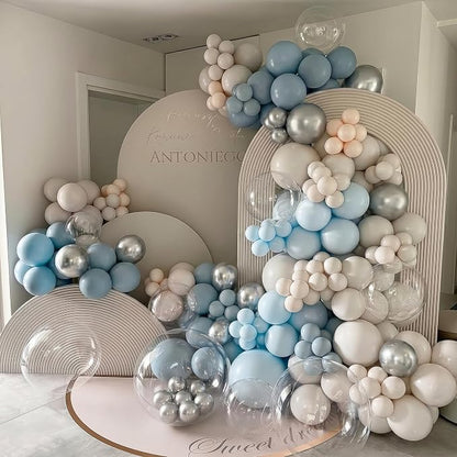 Dusty Blue Balloons, 12 Inch Double Stuffed Fog Slate Light Baby Blue Pearl - Image 4