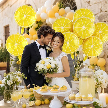 Lemon Foil Balloons 6 Pcs 18 Inch Summer Lemonade Balloons Yellow Citrus Fruit - Image 3
