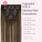 GOO GOO Clip in Hair Extensions Real Human Hair, Remy Human Hair Extensions Clip ins for Women, Natural Human Hair, 18inch 150g 9Pcs, 4/27/4 Balayage Chocolate Brown to Caramel Blonde