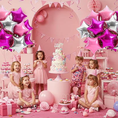 TONIFUL 15Pcs Star Balloons 18Inch Large Hot Pink Silver Pink Foil Balloons | - Image 4