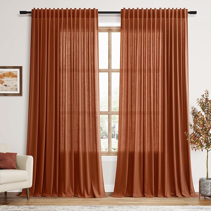 Extra Wide Terracotta Curtains for Living Room 102 Inches Long Back Tab and Rod by Nanspring