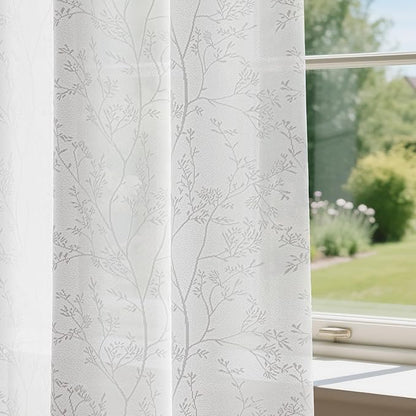 Anmao White Semi Sheer Light Filtering Short Curtains 45 Inches Long 2 Panels by Anmao