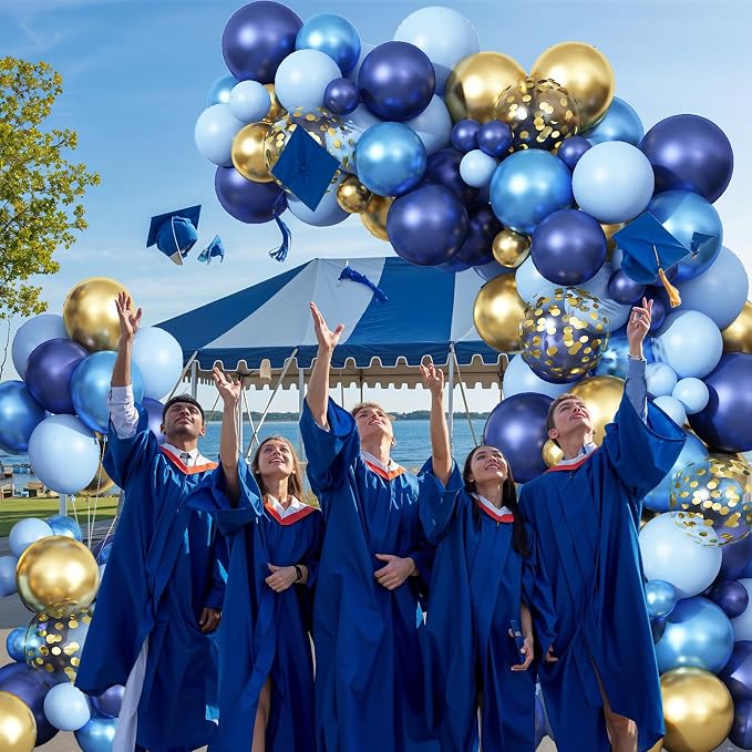 Graduation Balloon Arch Kit Blue and Gold Balloon Garland Royal Pastel Light - Image 4