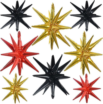 TONIFUL 8 Pcs Explosion Star Balloons Black Red Gold Foil Party Decorations | by TONIFUL