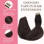GOO GOO Tape in Hair Extensions Human Hair, 2A Light Brown, 18inch 50g 20pcs, Skin Weft Seamless Invisible, Silky Straight with Thick Ends, Remy Human Hair