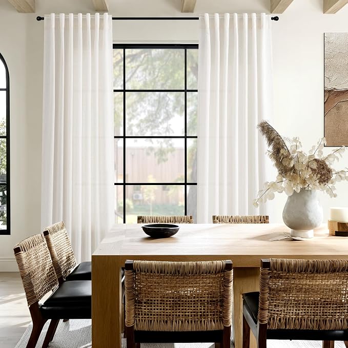 Ivory White Linen Curtains for Living Room 100 Inches Long Light Filtering Semi - Image 8