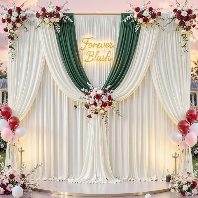 40 ft x 10 ft Wrinkle Free Ivory Backdrop Curtain - Image 3