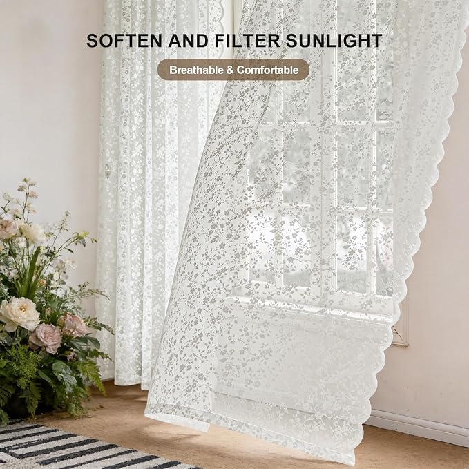 Anmao Vintage Lace Sheer Curtains 45 Inches Long - Image 2