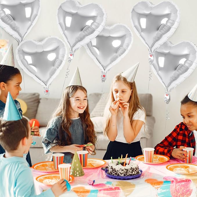 12 Pcs Silver Heart Balloons, 18 Inch Heart Foil Balloons Love Balloon - Image 6