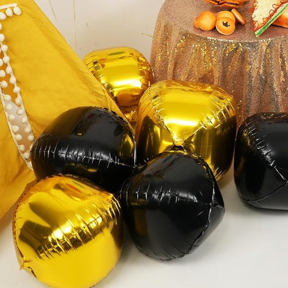 Gold and Black Round Foil Balloons, Metallic Gold Black Foil Baloon - Image 3